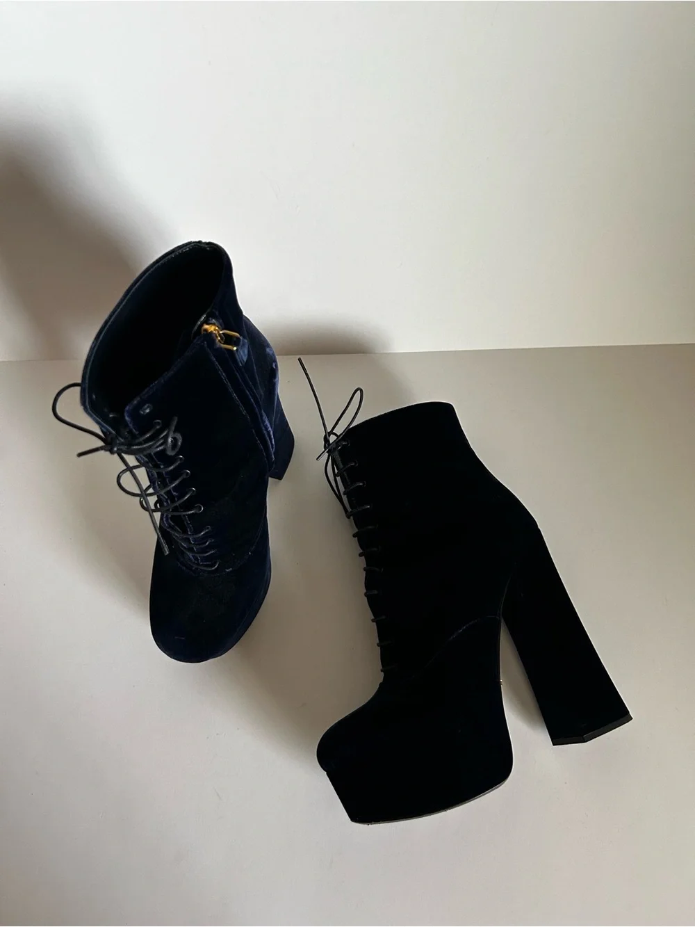 Prada Black Velvet Lace-Up Platform Ankle Boots